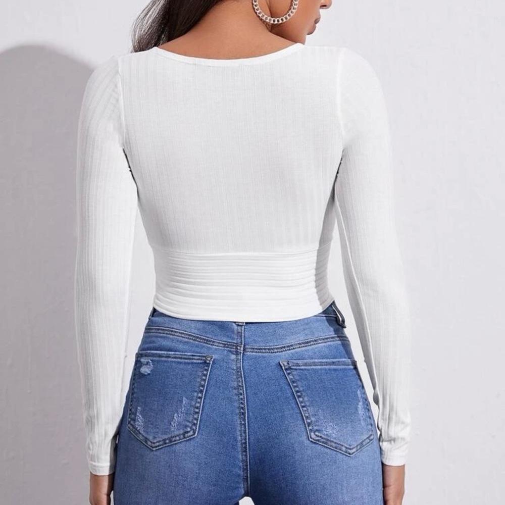 Surplice Neck Rib-Knit Crop Tee - Picture 3 of 5
